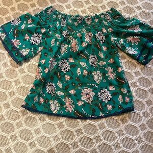 Jade Green Floral Off-Shoulder Blouse